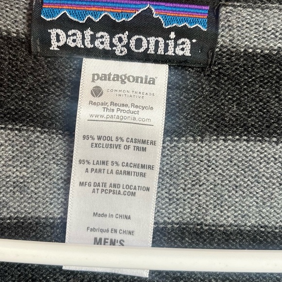 Patagonia men’s wool and cashmere blend black and‎ gray striped sweater size med - Picture 2 of 4